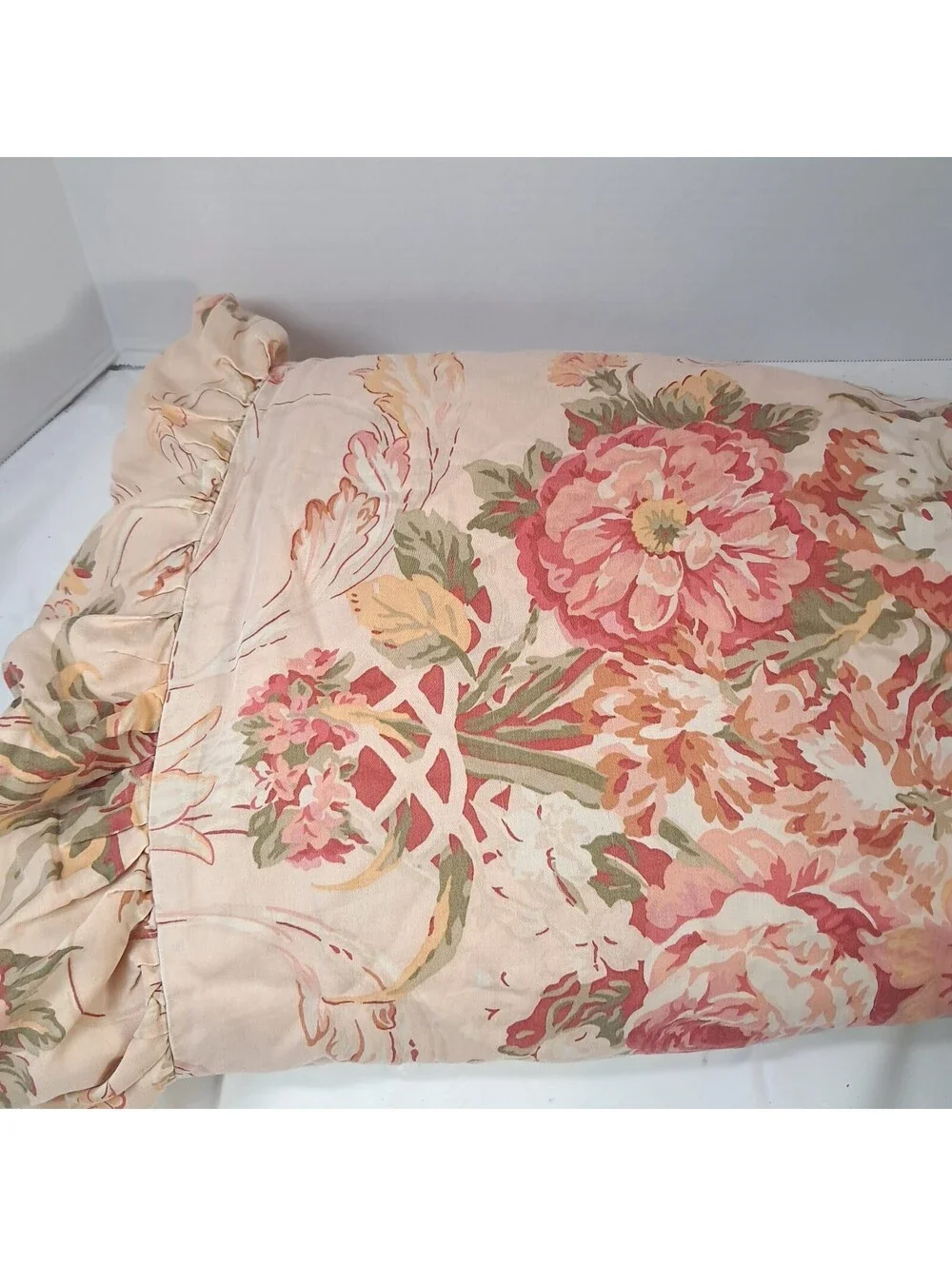 Ralph Lauren Home Guinevere Full Flat Sheet Ruffled Floral French Country Tan